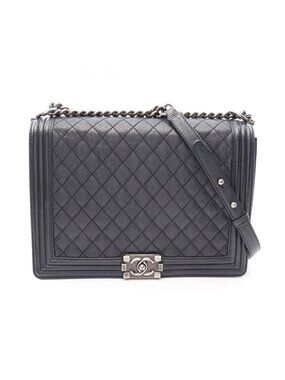 Chanel Shoulder Bag Boy Black Caviar Leather Boy Chain